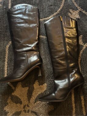 Vince Camuto Black Leather Over-The-Knee Pointed Toe Boots wide calf